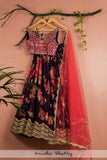 VIOLET FLORAL LEHENGA WITH MIRRORWORK BLOUSE & BRIGHT PINK DUPATTA