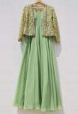 SAGE GREEN ANARKALI WITH SAGE GREEN EMBROIDERED JACKET WITH MIRROR WORK