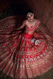 STRAWBERRY PINK EMBROIDERED BRIDAL LEHENGA SET WITH PEACOCK & ELEPHANT DETAILS
