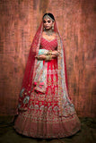STRAWBERRY PINK EMBROIDERED BRIDAL LEHENGA SET WITH PEACOCK & ELEPHANT DETAILS