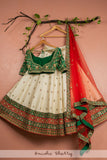 RED, WHITE , GREEN GUJARATI BRIDAL LEHENGA SET