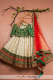 RED, WHITE , GREEN GUJARATI BRIDAL LEHENGA SET