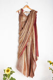 SHIMMER MAROON & GOLD PRESTITCHED SAREE WITH SAME BLOUSE