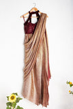 SHIMMER MAROON & GOLD PRESTITCHED SAREE WITH MAROON SEQUENCE SEXY BLOUSE