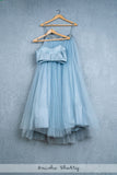 BLUEBERRY GREY TULLE LEHENGA WITH BLUEBERRY BUSTIER BLOUSE