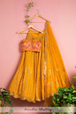 FIRE YELLOW ABLA LEEHNGA SET WITH FLORAL BLOUSE