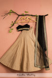 NUDE RAWSILK LEHENGA WITH BLACK BLOUSE & DUPATTA