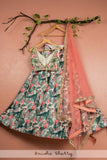 TROPICAL PRINTED LEHENGA WITH EMROIDERED BLOUSE & CORAL DUPATTA
