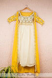 IVORY BLOUSE AND PLEATED PALLAZO WITH YELLOW EMBROIDERED CAPE