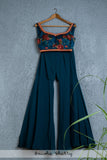 TEAL BLUE FLORAL CROP TOP WITH JACKET AND SHARARA PANTS
